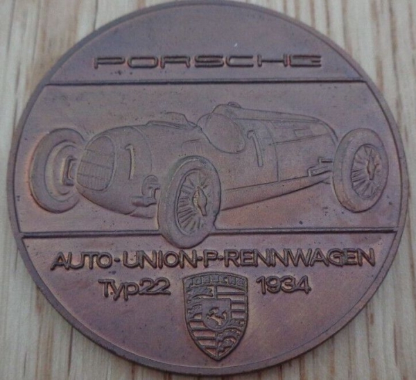 Porsche Calendarcoin "Auto-Union Rennwagen Typ 22" 1970 brass (6774)